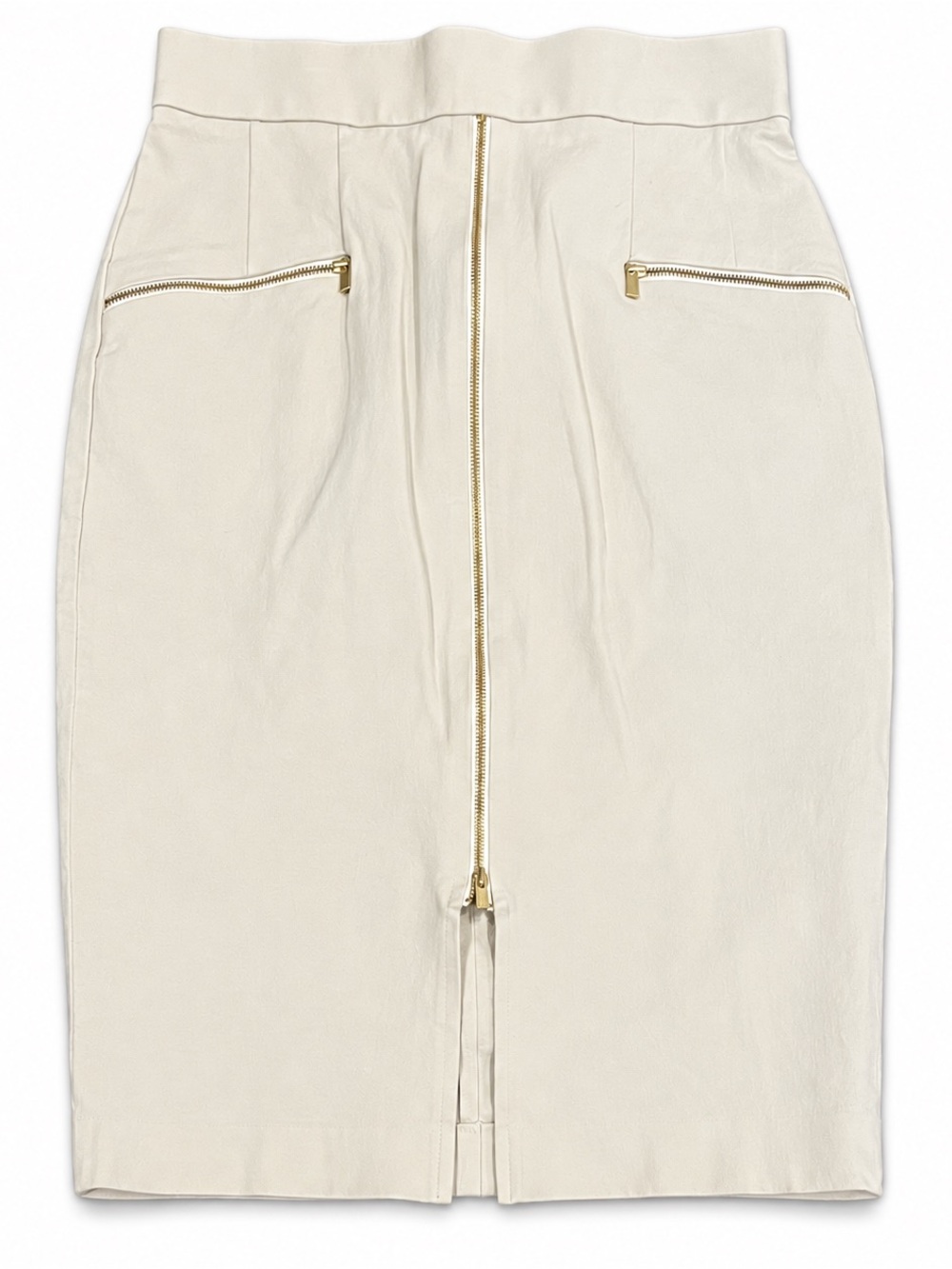 Banana Republic Womens Size 4 Ivory Pencil Skirt Gold Front Zipper